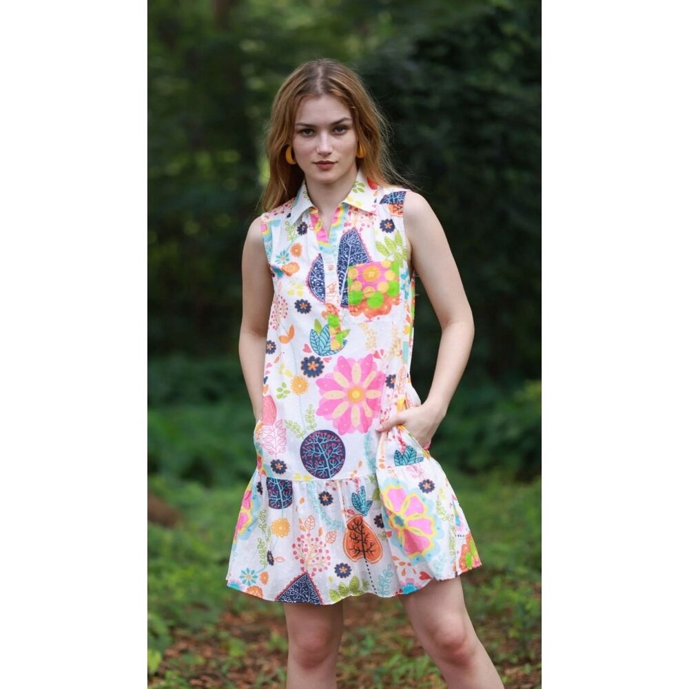 Maude Vivante Summer Garden Luna Dress Mini Colorful Sleeveless Medium